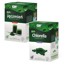 Zestaw Green Ways Bio Chlorella w tabletkach + Bio Sok z Jęczmienia w proszku